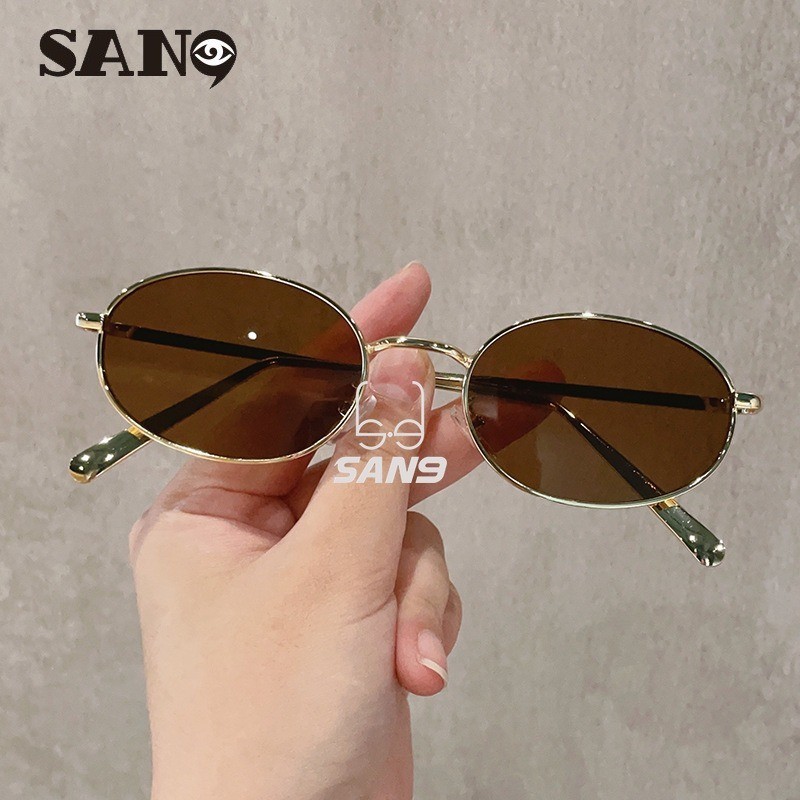 Phiên Bản Hàn Quốc Của Nữ Ins Khung Nhỏ Kim Loại Cao Cấp Khung Hình Bầu Dục Kính Mát Che Nắng Nữ Retro