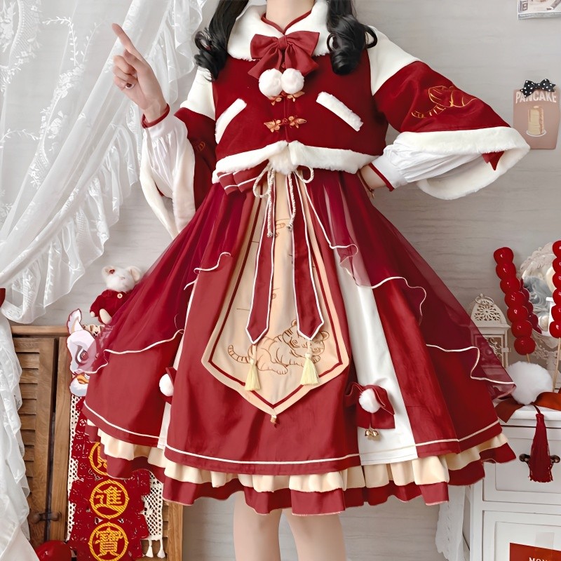 ✨Gothic Gothic Lucky Tiger Chengxiang Jade Rabbit Fengchun Lolita Năm Mới Phong Cách Áo Khoác