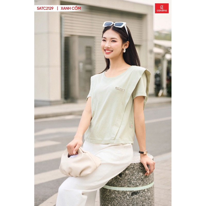 5ATC21- Áo CARDINA Chính Hãng Chất Liệu cotton Cổ Tròn Vai Cách điệu