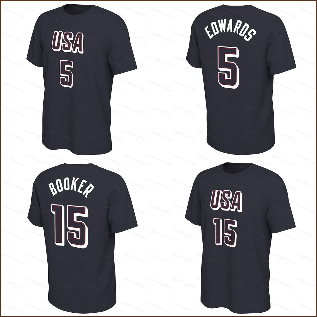 Np2 Paris 2024 Thế vận hội Olympic Anthony Edwards Devin Booker Nam Mỹ Bóng rổ Swingman Cầu thủ Áo t