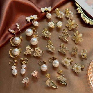 2025 Mới Kẹp Trên Bông Tai Bông Tai Hoa Dễ Thương Cho Nữ Không Gây Dị Ứng Không Xuyên Bông Tai Bộ