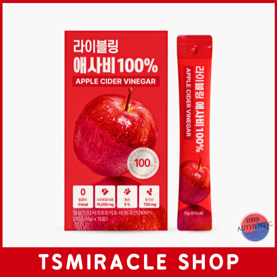 Liveling Apple Cider Giấm 100% Pure Zero Calorie Stick 15g 15 Gói