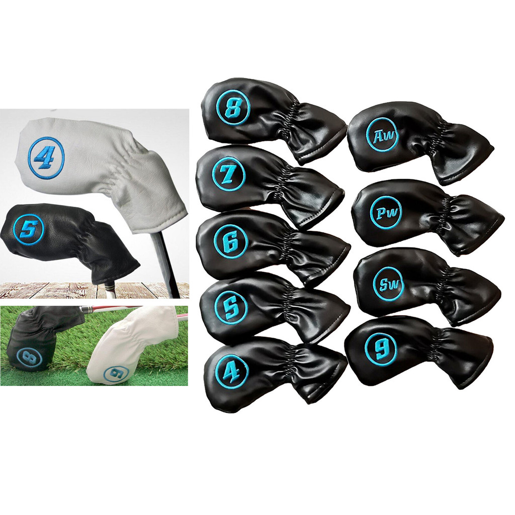 LazaraLife 9 Cái / gói PU Golf Iron Covers Set Golf Club Head Cover Fit Most Irons Brand, 16x7x1cm G
