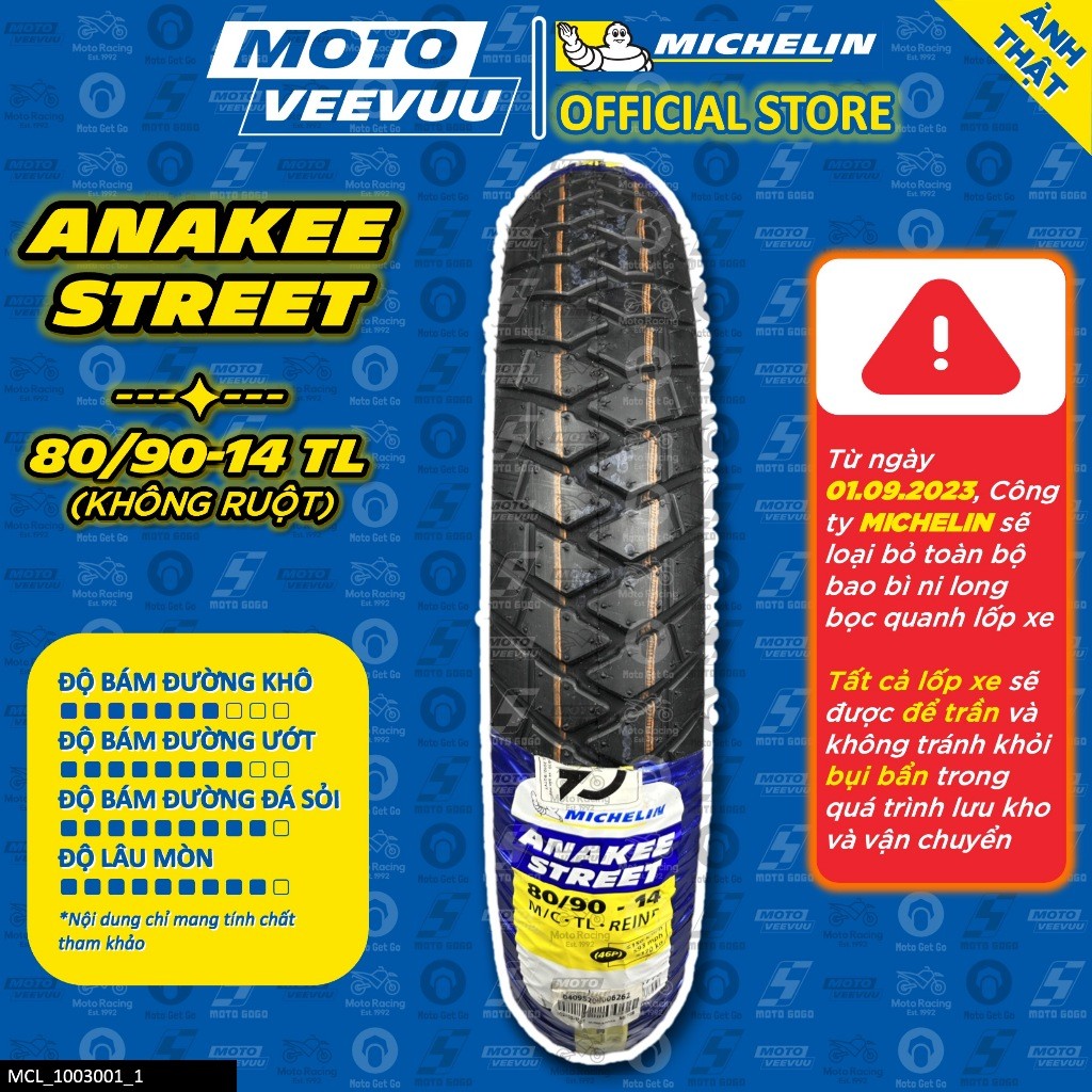 [MTVV] Vỏ lốp xe máy MICHELIN 80/90-14 TL Anakee Street<END>