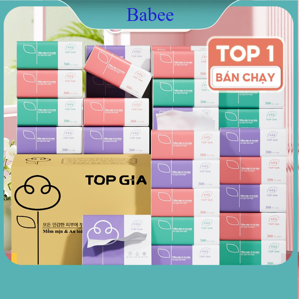 Giấy ăn gấu trúc, thùng giấy ăn rút 30 gói 3 màu cao cấp 4 lớp dày dặn, mềm mịn