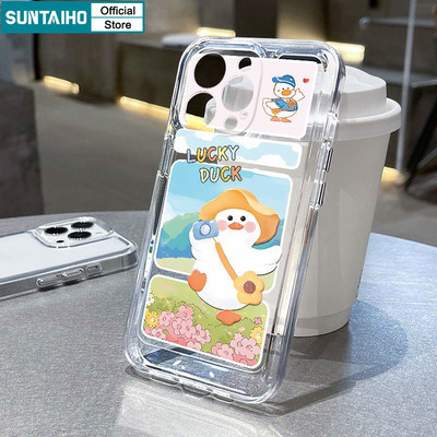 Suntaiho Trong Suốt Vui Nhộn Và Dễ Thương Vịt May Mắn Hoạt Hình Ốp Điện Thoại TPU Mềm Cao Cấp Chống Sốc Cho iPhone 11 12 13 14 15 16 Pro max IP 7 8 Plus Iphon X Xs XR Xs max