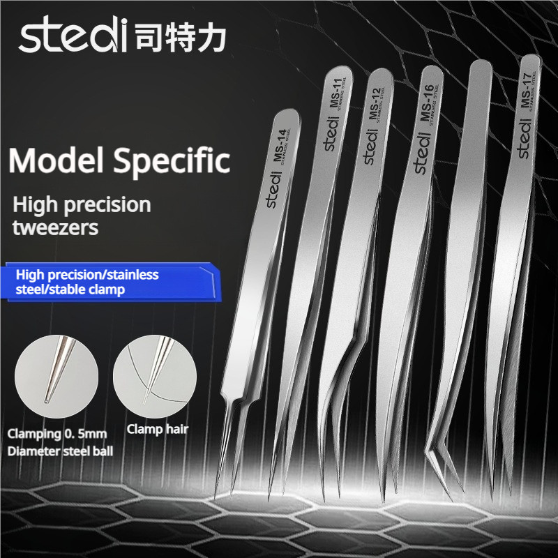 Nhíp bằng thép không gỉ chính xác Stedi Mô hình Công cụ làm mô hình Mô hình kẹp đầu cong Độ cứng cao