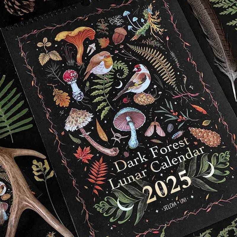 LISHU Dark Forest Lunar Calendar 2025 Chứa 12 Minh Họa Vẽ Thout Năm 12 Hàng Tháng Nhiều Màu Sắc Lịch