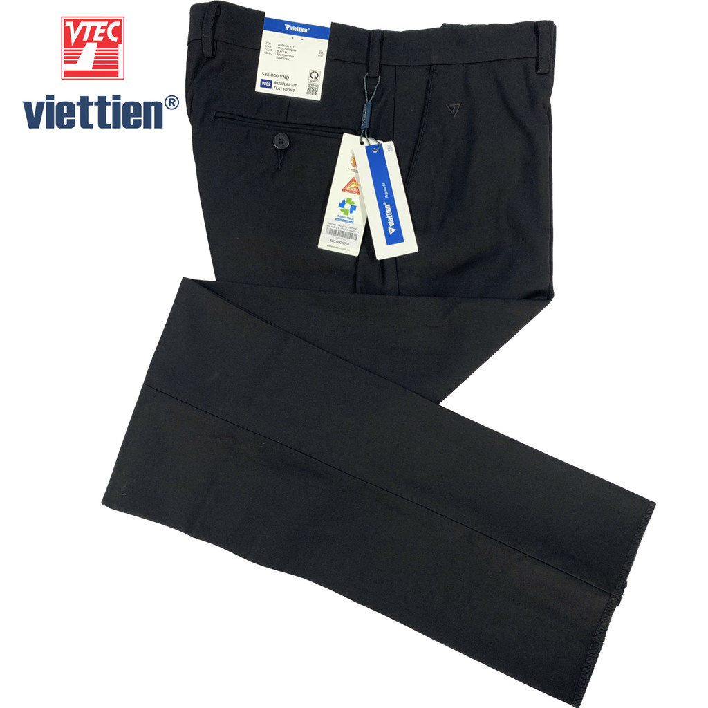 Viettien - Quần tây nam màu đen không ly 1T4917 regular fit