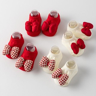 Nơ Đáng Yêu Trẻ Em Tất Trắng Đỏ Bé Gái Tất Cotton Chống Trơn Trượt Sàn Thuyền Tất Đi Bộ Trong Nhà Lễ Hội Học Tập Tất 0-3 Tuổi