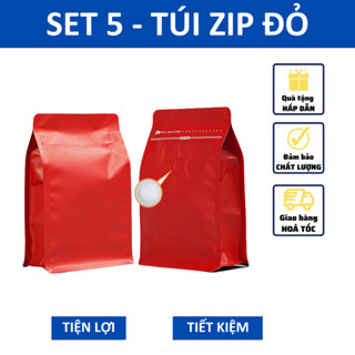[SET 5 cái] Túi Zip Đỏ bao bì đựng cà phê đựng trà có van 1 chiều túi 8 cạnh gói hàng đựng thực phẩm