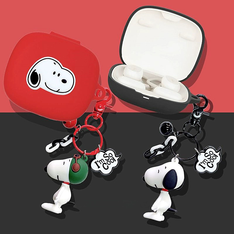 For Baseus Eli 10i Fit Open-Ear Case Cute Snoopy Keychain Cartoon Silicone Finger Ring Pendant Silic