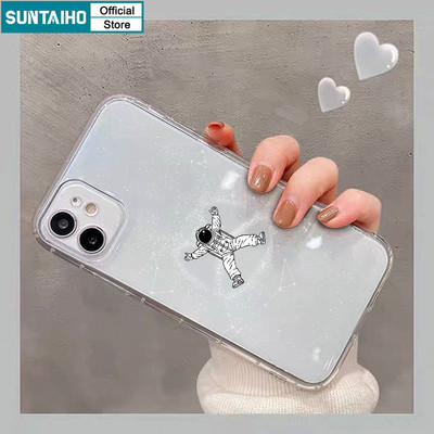 Suntaiho Chic Phi hành gia theo chủ đề Vỏ điện thoại trong suốt TPU mềm mại Vỏ chống sốc cao cấp cho iPhone 11 12 13 14 15 16 Pro max IP 7 8 Plus Iphon X Xs XR Xs max