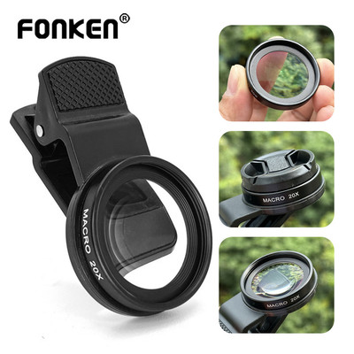Fonken Ống kính macro 20X quang học phân giải cao, ống phóng đại ngoài, kẹp cho điện thoại