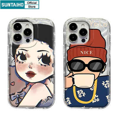 Suntaiho Phim hoạt hình phong cách và dễ thương Suntaiho Vỏ điện thoại TPU mềm trong suốt Vỏ chống sốc cho IPhone 11 12 13 14 15 16 Pro Max IP 7 8 Plus Iphon X Xs XR Xs Max