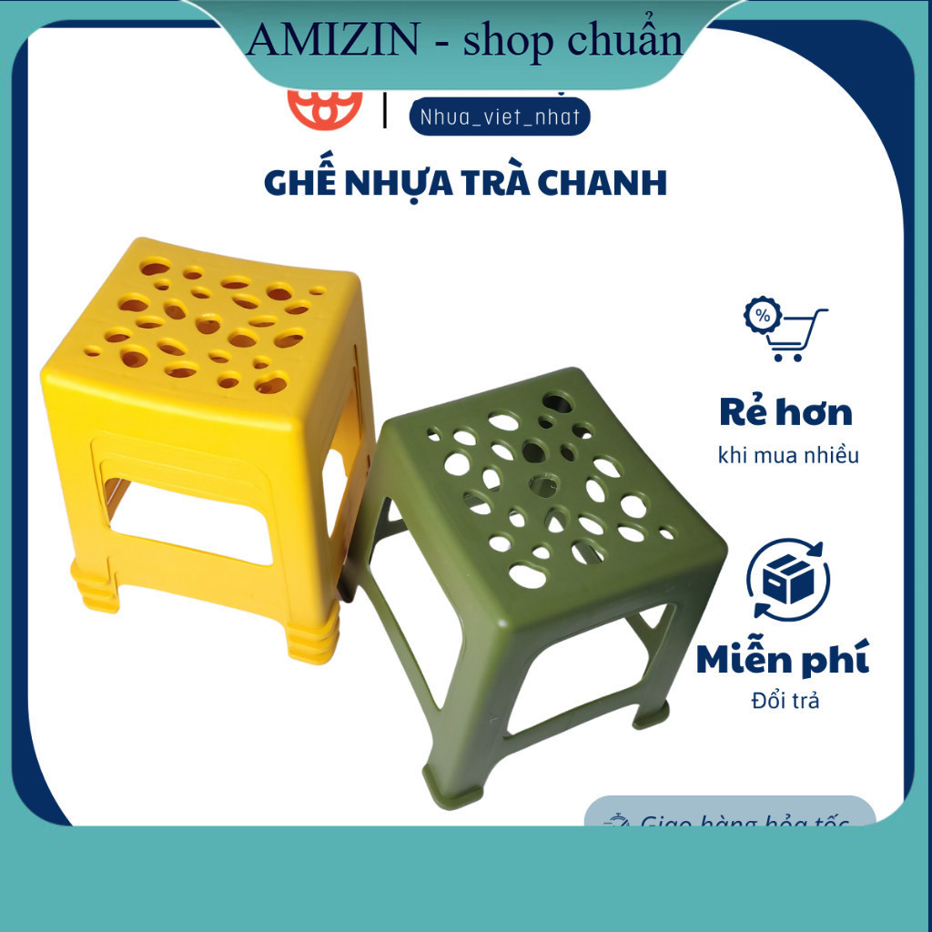 Ghế nhựa trà chanh, ghế đẩu màu xanh, vàng, cam Gia Long ngồi quán nướng, trà sữa, trà chanh vỉa hè
