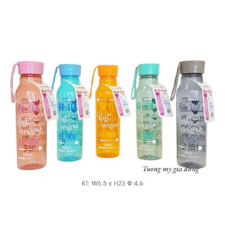 Bình Cao 500ml, Bình Nước Nhựa Vạch Chia Nhắc Nhở Giờ Uống Nước