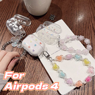 Vỏ Cho Airpods 4 Shining Trong Suốt Bướm Trái Tim Tình Yêu Hoa Tulip Mềm TPU Bluetooth Tai Nghe Có Dây Xích Chống Mất Tai Nghe Không Dây Chống Rơi Vỏ Bảo Vệ