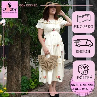 Đầm bẹt vai thêu hoa bigsize C2302