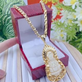  Bộ dây chuyền nam nữ dây công mạ vàng 18k kèm mặt quan âm ngà bình an thu hút điềm lành 