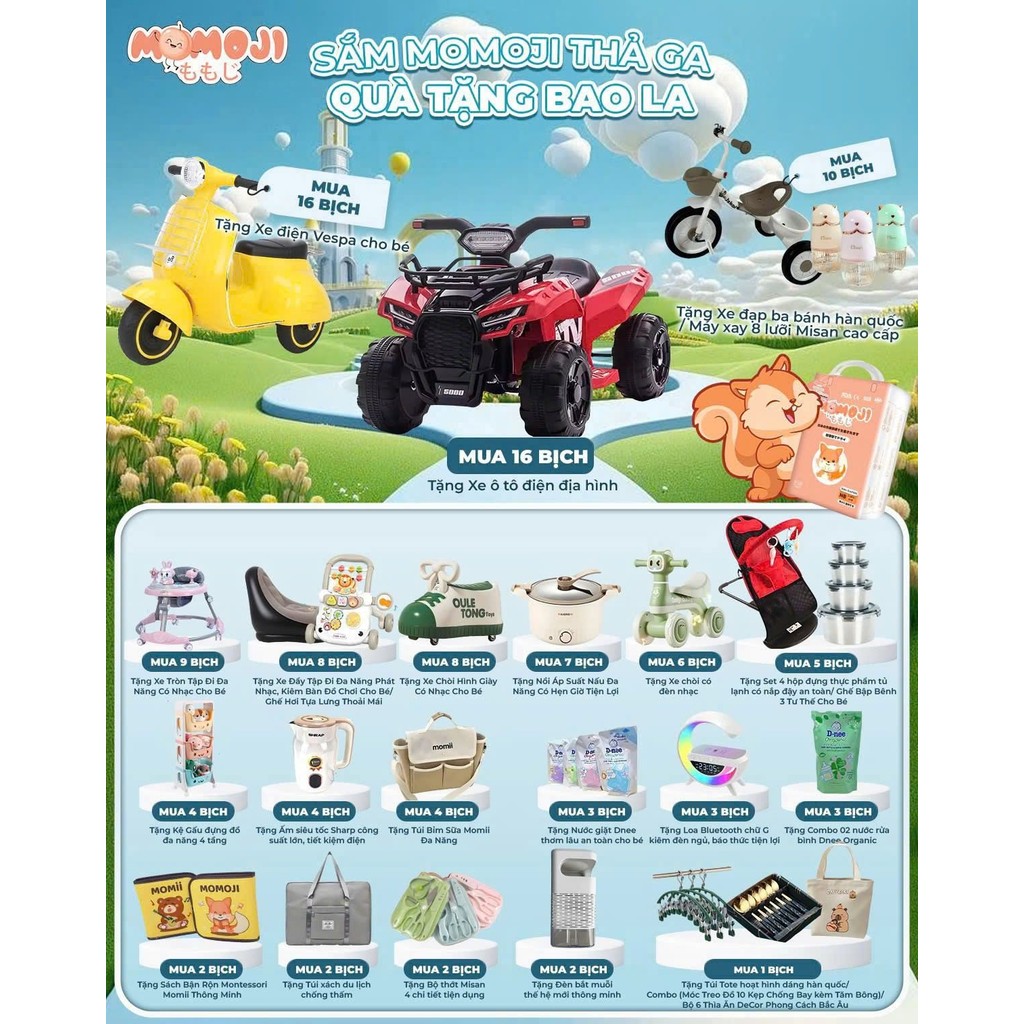 Quà tặng bỉm Momoji, mua càng nhiều, quà càng khủng