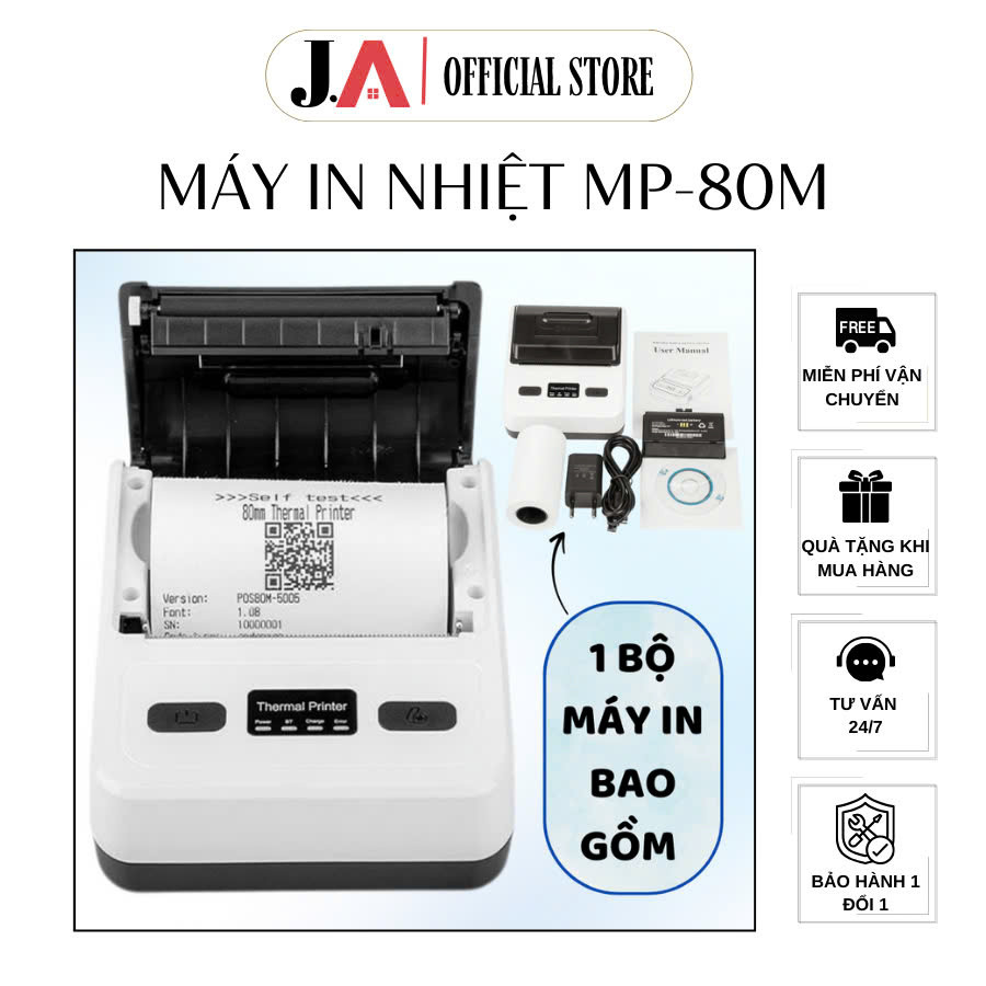 Máy In Nhiệt Mini Cầm Tay Không Dây MP-80 Kết Nối Bluetooth Kích Thướt Giấy 80mm, Máy In Bill Tiện L