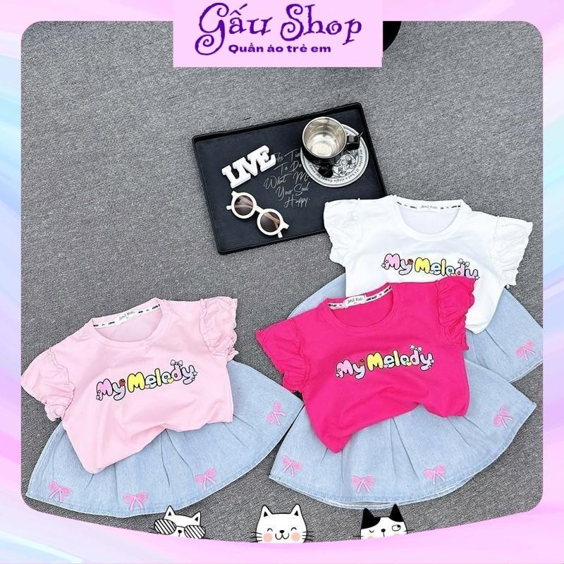 KH22 - Set bộ bé gái, Set áo cotton My Melody chân váy bò jean xếp ly cho bé gái
