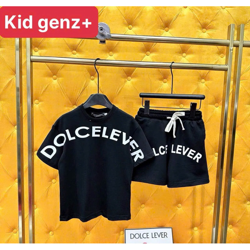 bộ áo phông quần cộc dolce lever in ngực cho bé , bộ áo thun quần cộc trẻ em unisex , kid genz