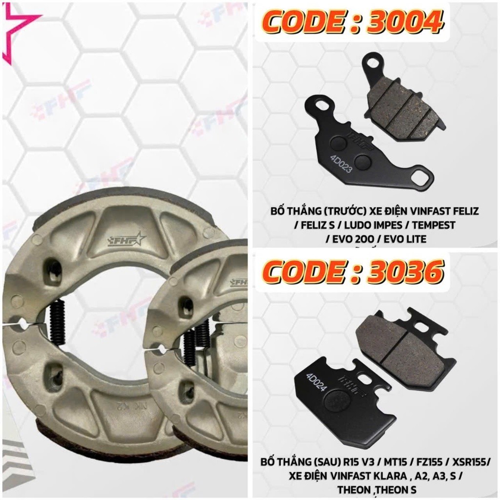 BỐ THẮNG MÁ PHANH XE MÁY ĐIỆN VINFAST KALA A2,A3,S , THEON S ,FELIZ S , LUDO IMPES , TEMPEST , EVO 2