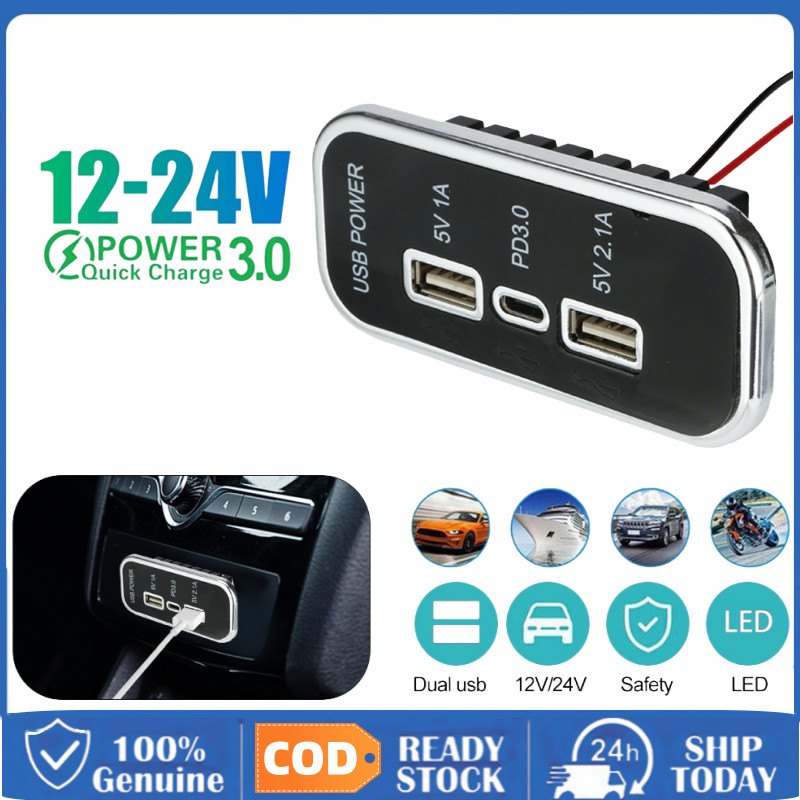 [Giao hàng VN] Tẩu Sạc 12 / 24v pd type-c 2.1a 1a Hai Cổng usb Cho Xe Hơi / Xe Tải / atv / rv / Xe B