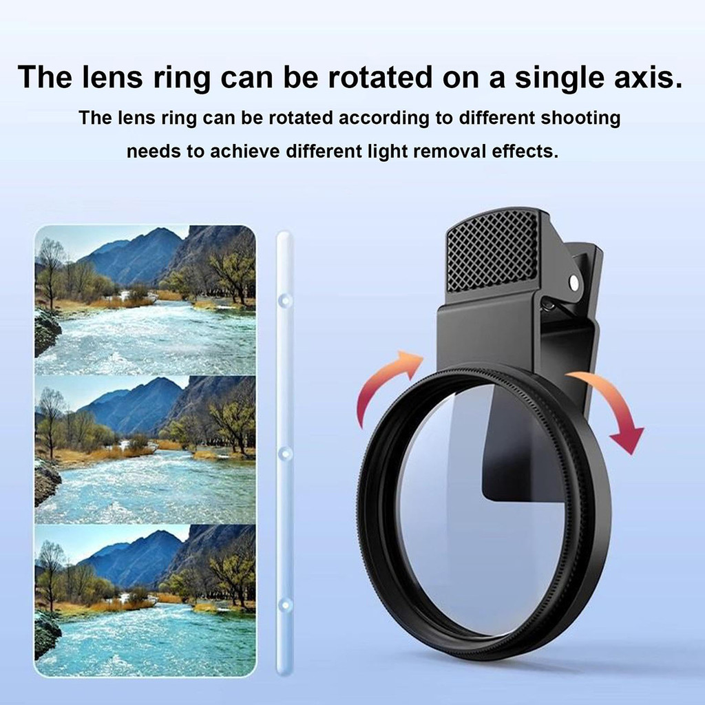 Bộ lọc kẹp phân cực tròn 52mm CPL cho máy ảnh điện thoại thông minh Ống kính chống phủ đa năng để loại bỏ phản xạ, Phụ kiện chụp ảnh di động đa năng