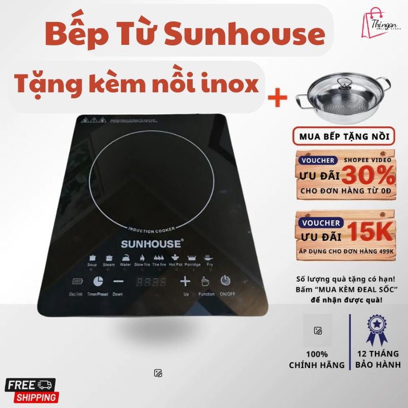 ( Mua Bếp Tặng Nồi ) Bếp Từ Cảm Ứng SUNHOUSE SHD6011 Thế Hệ Mới,  8 Chế Độ Nấu,  Công Suất 2200W