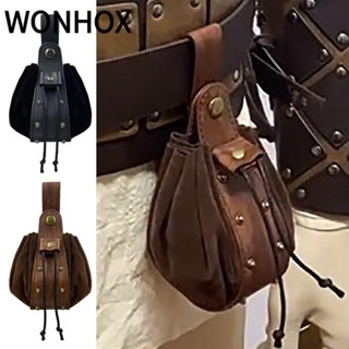 WONHOX   Túi thắt lưng , Thiết kế dây rút Túi thắt lưng có thể treo được, Ví đựng tiền xu di động thời trung cổ Viking cổ điển