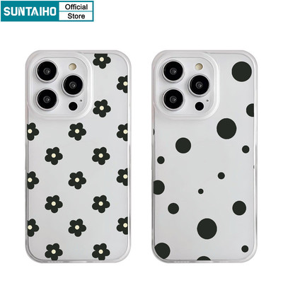 Suntaiho thanh lịch Họa tiết hoa đen trong suốt mờ cho Iphone 16 15 14 12 13 11 Pro Max IP 7 8 Plus Iphon X Xs XR Xs Max TPU Silicon Mềm cao cấp Ốp điện thoại chống sốc