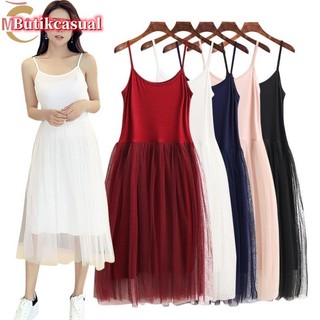 Váy nữ dáng rộng trơn sling Đầm lưới thoải mái Váy midi nữ mùa hè giản dị
