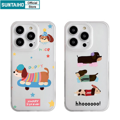 Suntaiho Ngộ nghĩnh Dễ Thương Dachshund Họa Tiết Trong Suốt Mờ Ốp điện thoại Cho Iphone 16 15 14 12 13 11 Pro Max IP 7 8 Plus Iphon X Xs XR Xs Max TPU Silicon Mềm Cao Cấp Chống Sốc Ốp điện thoại