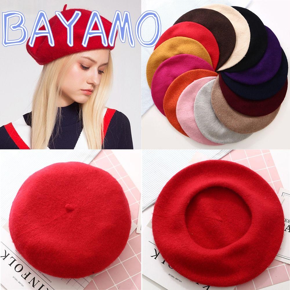 BAYAMO Mũ len beret màu trơn thời trang