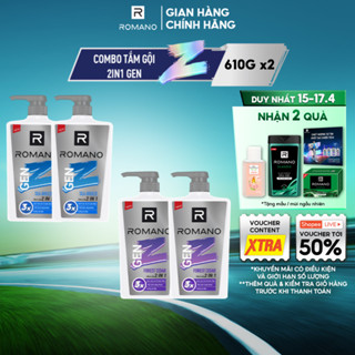 Combo 2 Dầu gội nam Romano Gen Z Hương Sea Breeze/ Forest Cedar 610g/ chai - 2 mùi hương
