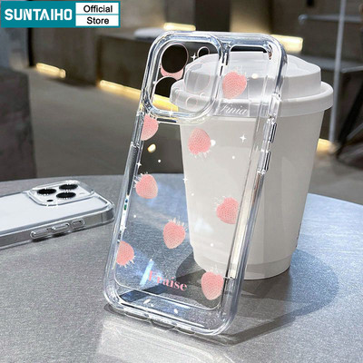 Suntaiho Trong Suốt Họa Tiết Dâu Dễ Thương Ốp Điện Thoại TPU Trong Suốt Mềm Cao Cấp Chống Sốc Cho IPhone 11 12 13 14 15 16 Pro Max IP 7 8 Plus IPhone X Xs XR Xs Max