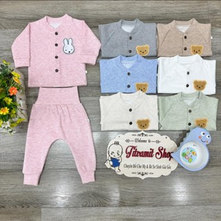 Bộ dài tăm lông thỏ cúc giữa cạp cao cho bé mặc thu đông