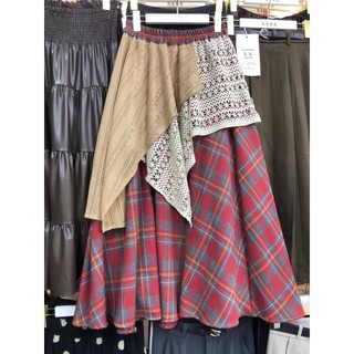 Check Pattren All-Match Long Dress Stitching Skirt Niche a Loose Mori Girl Japanese Style Retro Fashion Casual Design Sense