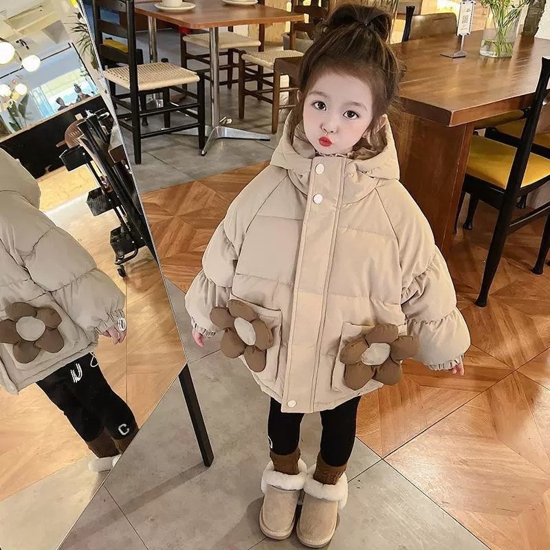 Baby Girls' Cotton-Padded Jacket New Girls' Cotton-Coat Mid-Length Fashionable Winter Clothes Cotton