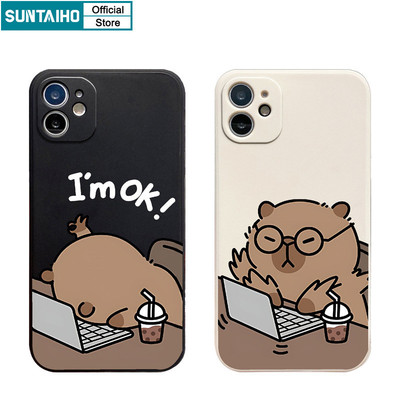 Suntaiho Ốp Lưng iPhone Đẹp cute Ngộ nghĩnh Vỏ Độc Đáo Làm Việc Họa Tiết Capybara Ốp Điện Thoại Silicon Mềm Cao Cấp Chống Sốc Cho Iphone 16 15 14 13 12 11 Pro Max IP 7 8 Plus Iphon X Xs XR Xs Max Ốp Lưng