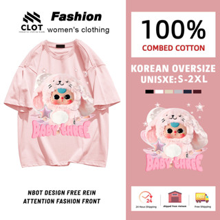 Áo phông nữ CLOT local brand Màu Hồng form rộng cổ tròn cute áo thun baby three in hình
