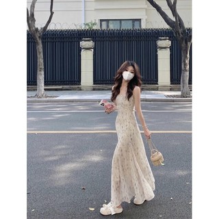 HÀNG SẴN-Váy Liền Hai Dây Hoa Nhỏ Váy Dài Chữ A Tôn Dáng Cao Cấp Dịu Dàng Mùa Hè Cho Nữ 