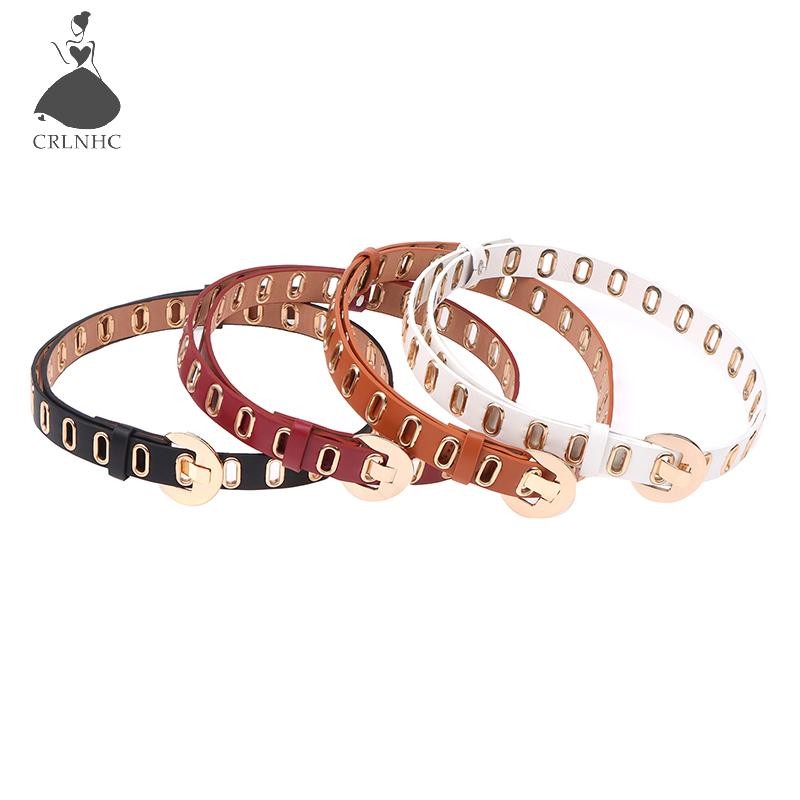 Crlnhc Mới Grunge Nữ Thắt Lưng Có Thể Điều Chỉnh Lỗ Grunge Punk Thắt Lưng Nữ Hợp Kim Pin Khóa Da PU 