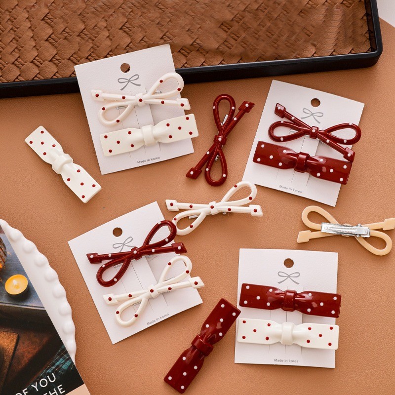 Ahellogirl Chấm Bi Nơ Kẹp Bên Hàn Quốc Phong Cách Retro Ngọt Ngào Nữ Tóc Phụ Kiện