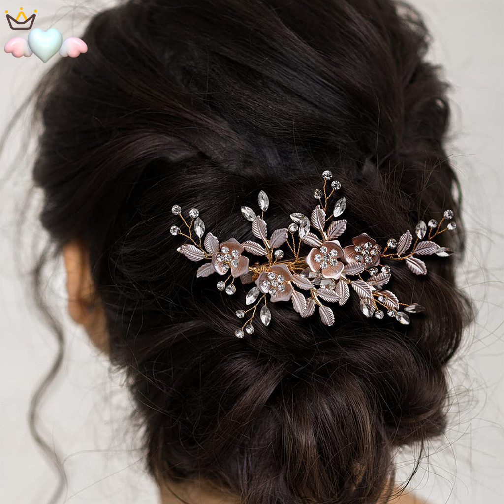 Đám Cưới Kẹp Tóc Kim Cương Giả Lược Barrette Hoa Cô Dâu Lược Barrette Handmade Hoa Kẹp Đầu Miếng Cho