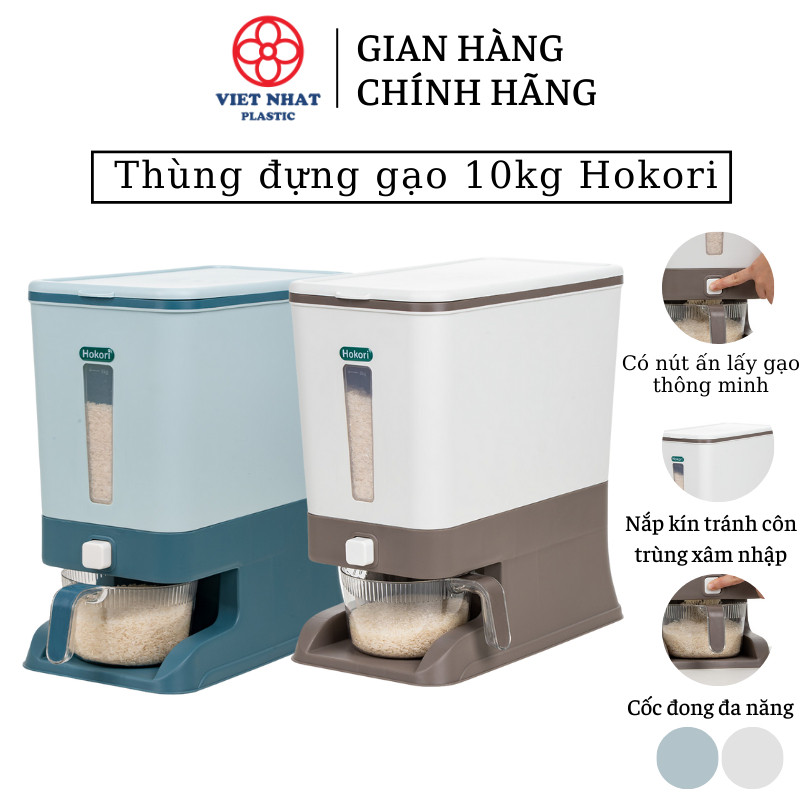 Thùng Gạo Thông Minh 10kg Hokori (5338), Thùng Đựng Gạo Cao Cấp Chống Ẩm Mốc, Côn Trùng - Việt Nhật Plastic HN