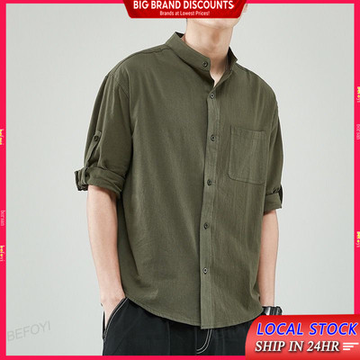 Áo Sơ Mi Lanh Tay Ngắn Rời Vải Lanh Cotton Phong Cách Trung Hoa Áo Sơ Mi Trắng Mùa Hè Tay Nam Top ZJ29